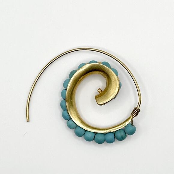Ottoman Hands Bohemian Brass Turquoise Bead Hoop Earrings Boho Statement Jewelry - Picture 5 of 11